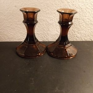 GORGEOUS MCM Pair of Libbey Amethyst Worthington Candle Holders.